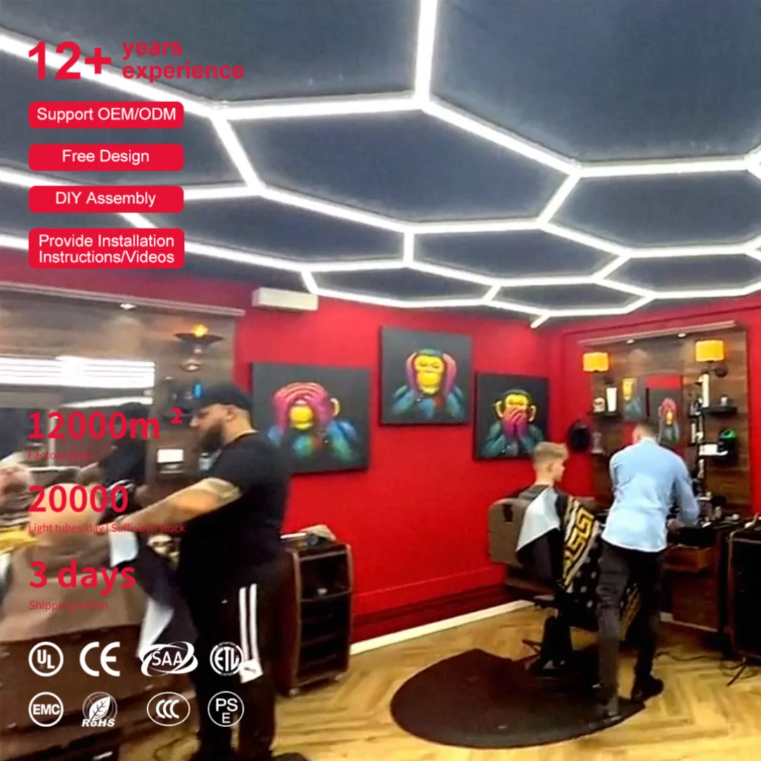 Beauty Supply Store Hair Salon Store Interior Design Hexagonal Ceiling Barber Lights