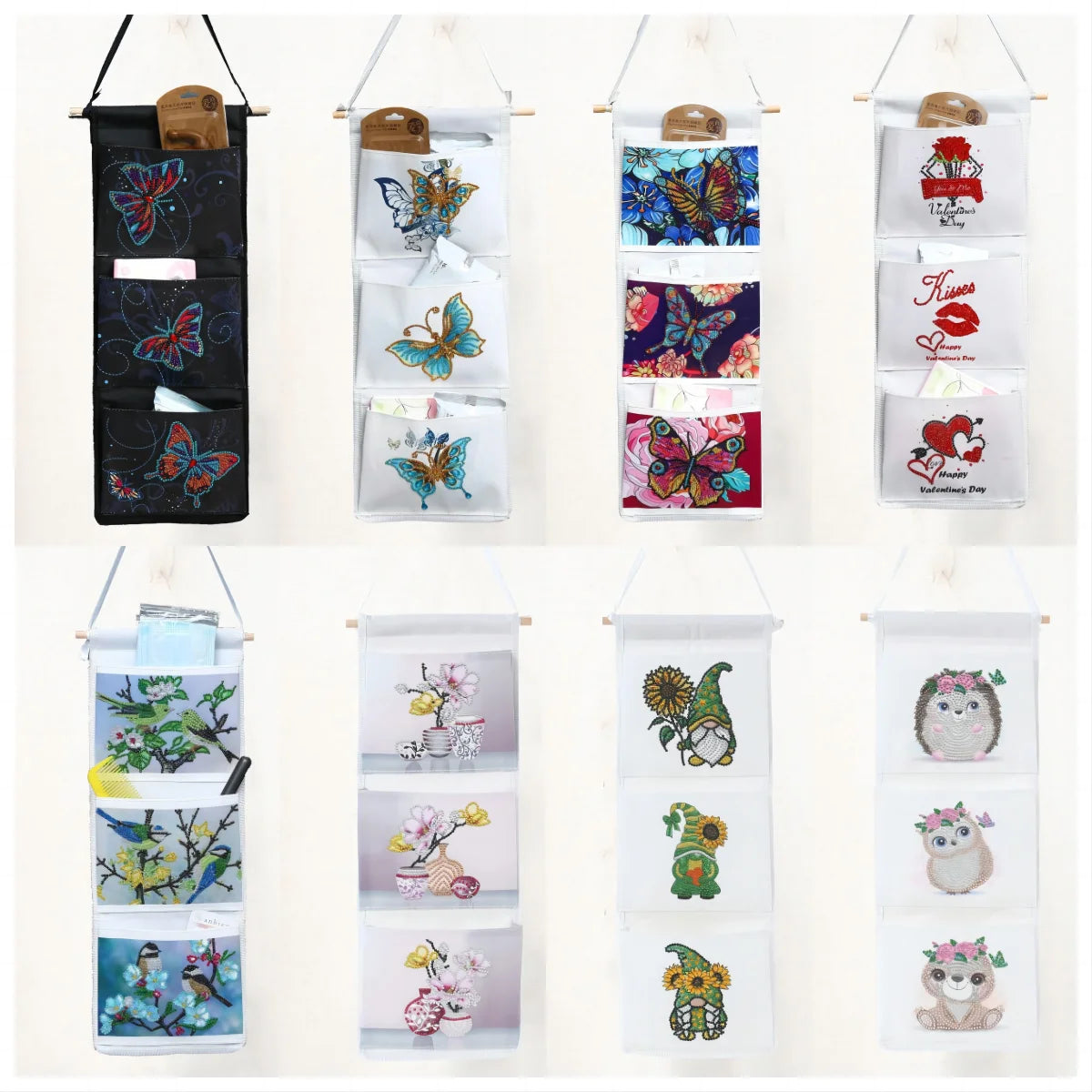 LS New Diamond Painting Hanging Storage Bag Kit 5D DIY Storage Hanging Bag 3 Grids Sticking Diamond Dot Painting