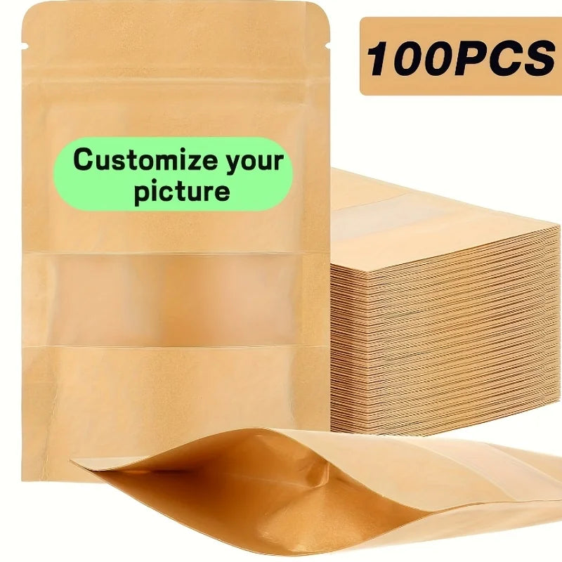 Factory Wholesale Food Grade Brown Packaging Resealable Stand up Zip Lock Pouch Bags with Clear Window