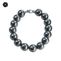 Muses Jewels Classic 10mm Black Imitation Seawater Pearl Silvery Chain 20cm Wrap Bracelet Copper Alloy Ball Shape Bangles