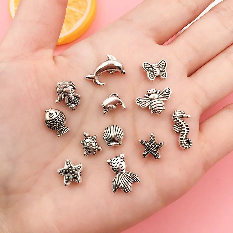 Wholesale Cute Metal Antique Silver Ocean Series Animal Spacer Beads Charm Accessories DIY for Bracelet Jewelry Making