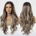 Multi Color Stripe 13*6 Large Area Lace Wig Synthetic Future Fiber Long Natural Layered Soft Wave Wig Mixed Color High Density