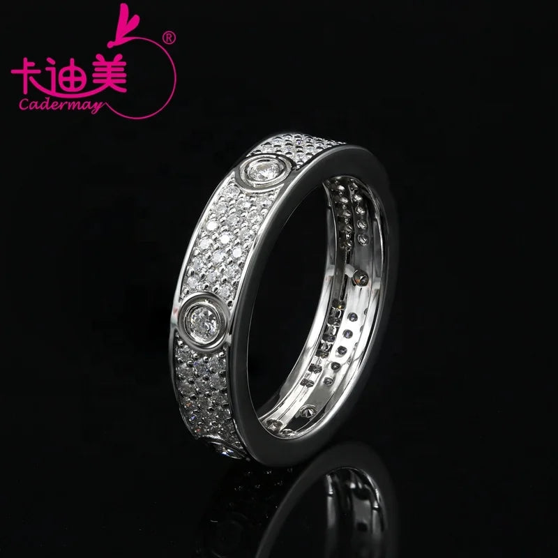 Cadermay Hot Sale Trendy Love Three Rows Luxury Eternity Ring Women Ring18K Gold DEF VVS Moissanite Wedding Engagement Ring