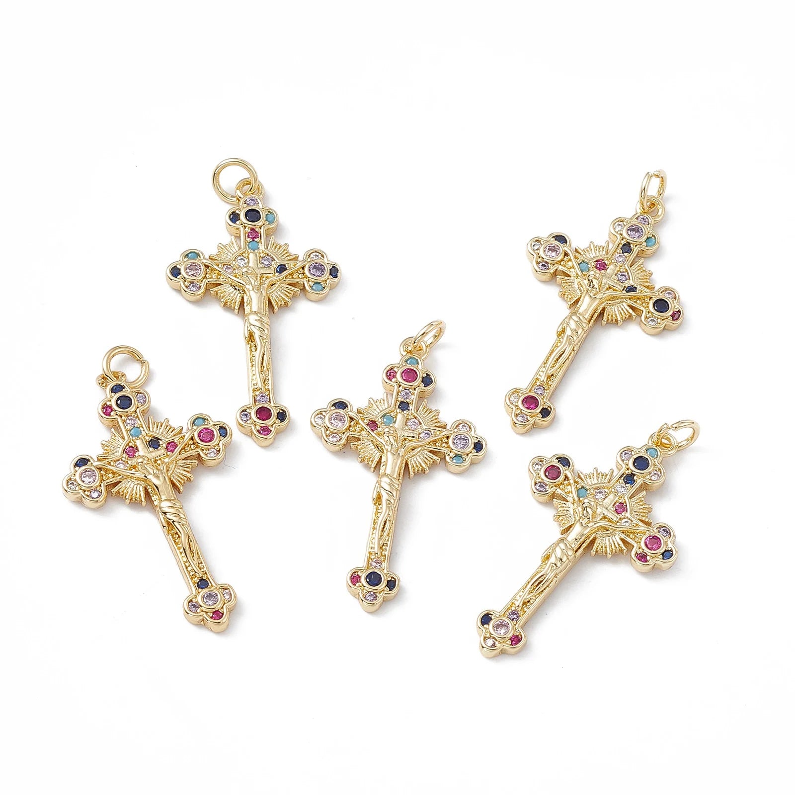 PandaHall 5 pcs 18K Gold-Plated Cross Pendant Inlaid Zircon Pendants Charms for Necklace Bracelet Jewelry Making Accessories
