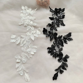 Handmade Milk White Sequin Leaf Embroidery Lace for Wedding Dress Headdress Accessories Matching Garment Decorative Features