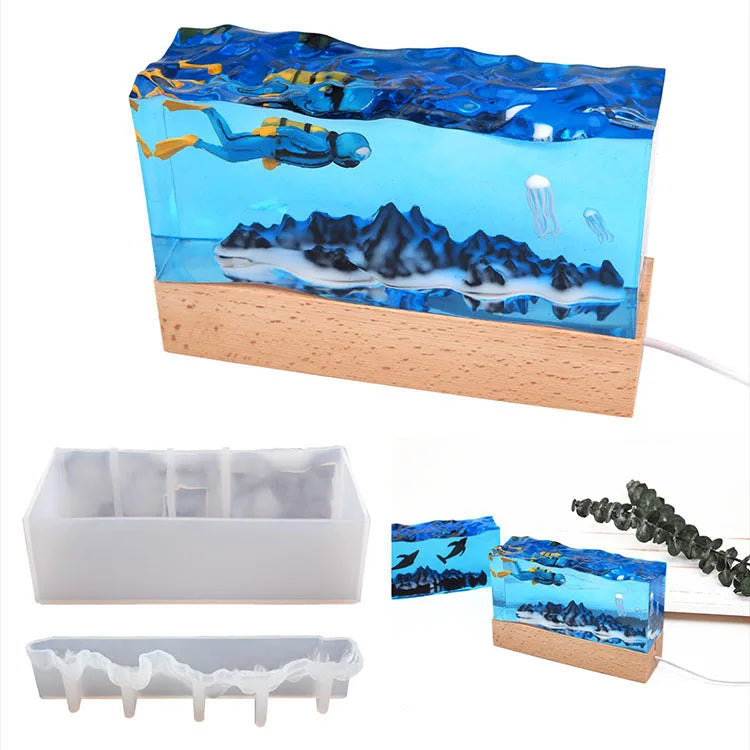 YS DIY Mountain Sea Wave Surface Night Light Resin Mold Mirror Silicone Candle Mold Ornament Micro Landscape Crafts Decoration