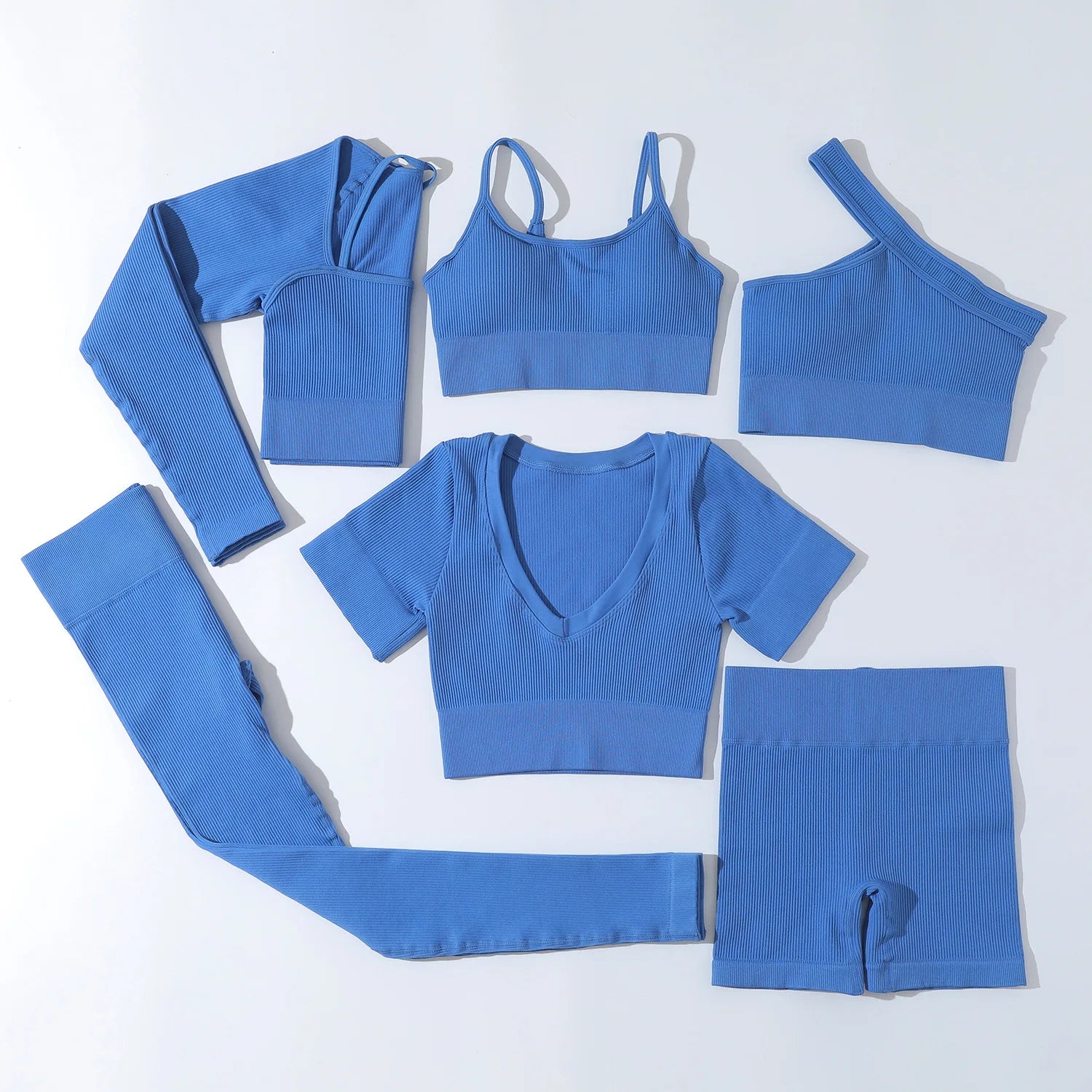 New Arrival Women Activewear Sets 5 Colors 6 Pieces  Ribbed Seamless Yoga Set Workout Clothes