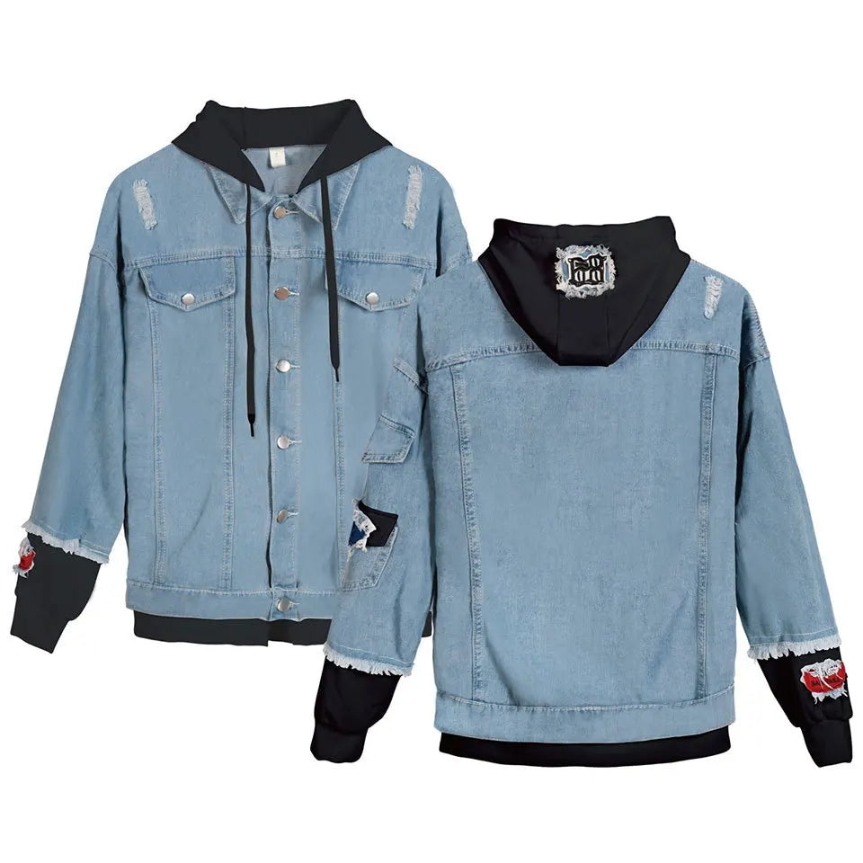 Custom Logo Fashion Jeans Hoodie Wholesale Stock Printed Mens Jacket Womens Jacket in Cartoon Print Factory Jeans Sweatshirt