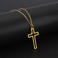 Non Tarnish Gold Cross Pendant Necklaces for Men Women Fashion 18K Gold Stainless Steel Outline Design Cross Necklace Wholesale