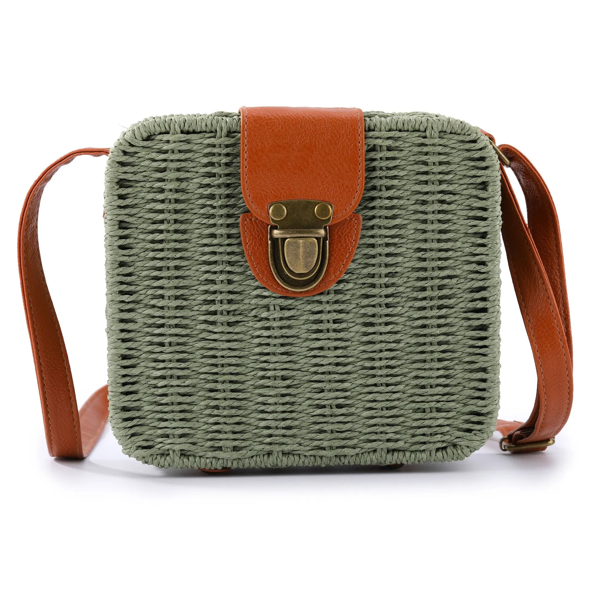 Handmade Woven Ladies Straw Bag Fashionable Portable Button Purses Ladies Rattan Bags for Summer Beach Autumn Spring Wholesale