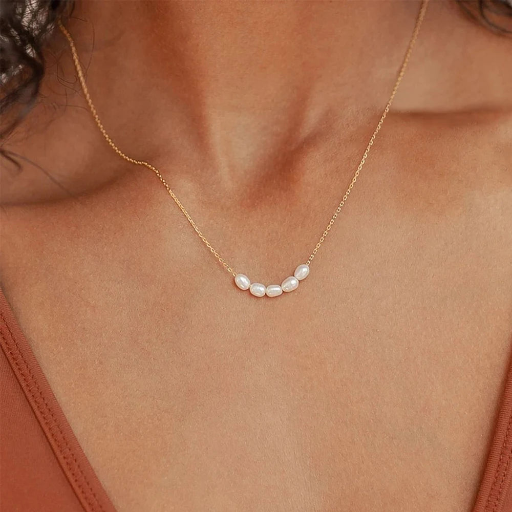 Drop Shipping Casual Jewelry Stainless Steel 14K Gold Plated Chain Natural Freshwater Pearl Necklace Women