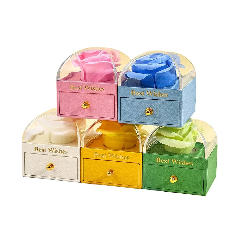 MU Rose Jewelry Storage Paper Box Single Preserved Fresh Rose Drawer Box Ring Necklace Packing Jewelry Box MegaBDM