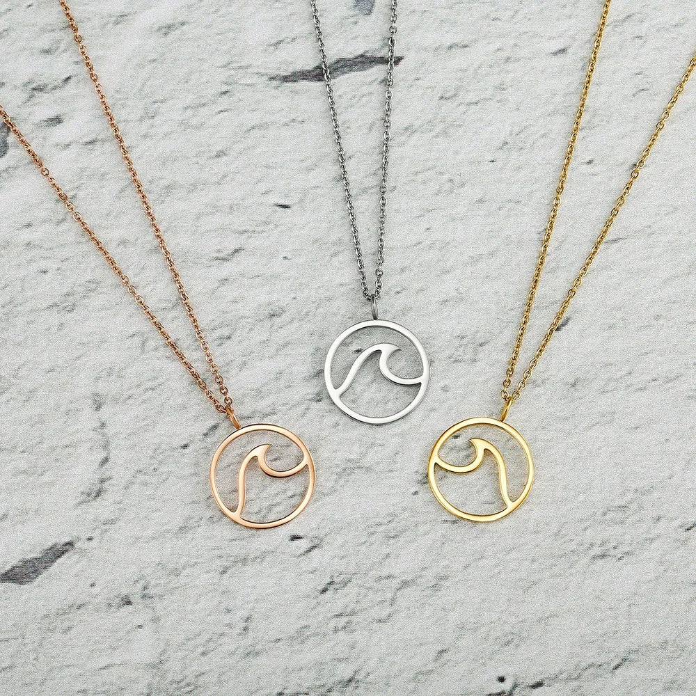 Bohemian Style Stainless Steel Wave Ocean Necklace for Women Beach Surfer Charms Collar Bijoux Fine Jewelry