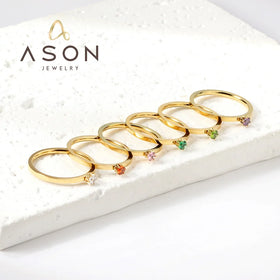 Ason Fashion Jewelry Joint Gemstone Ring Wholesale Stainless Steel 18k Gold Plated Marriage Engagement Rings for Women Diamond