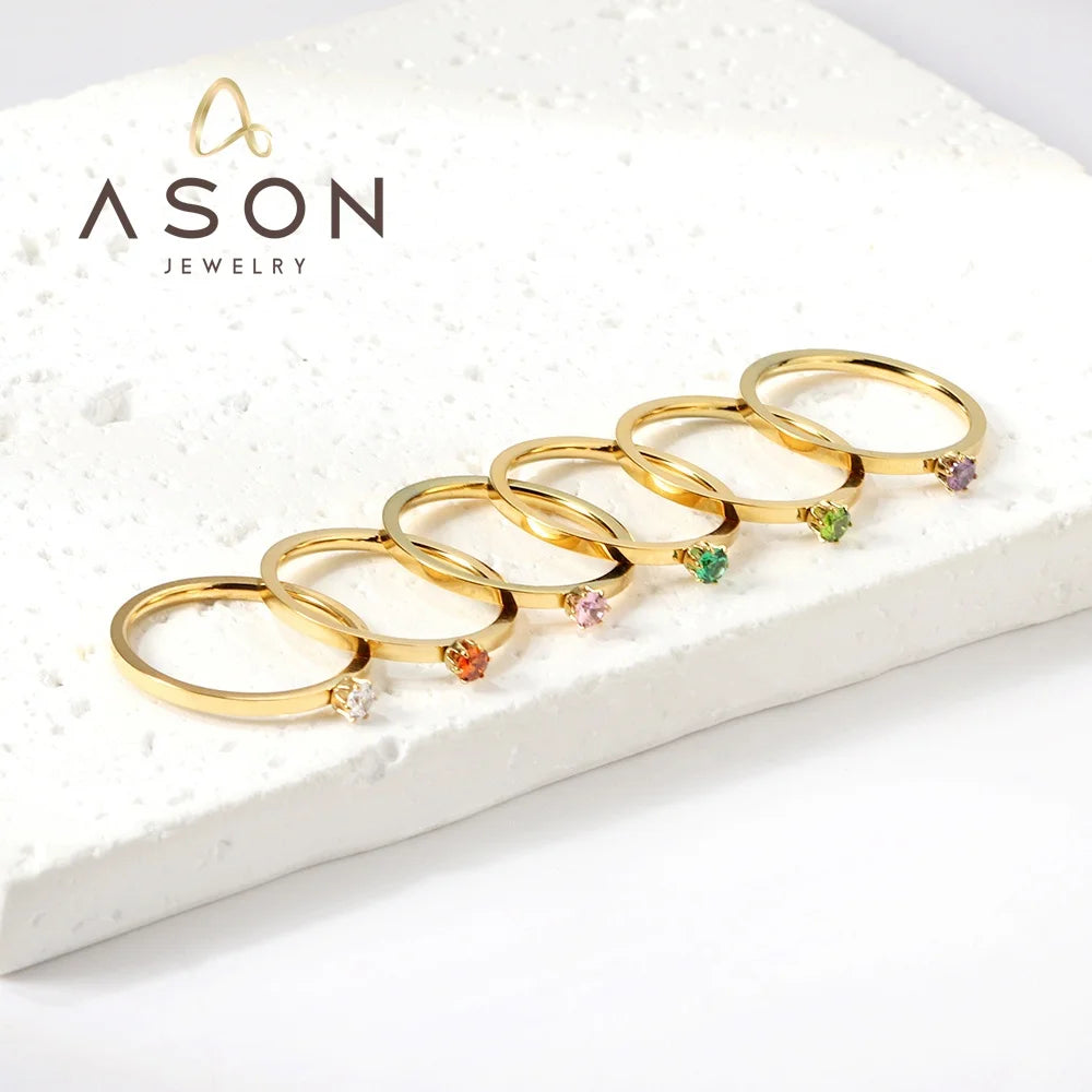 Ason Fashion Jewelry Joint Gemstone Ring Wholesale Stainless Steel 18k Gold Plated Marriage Engagement Rings for Women Diamond