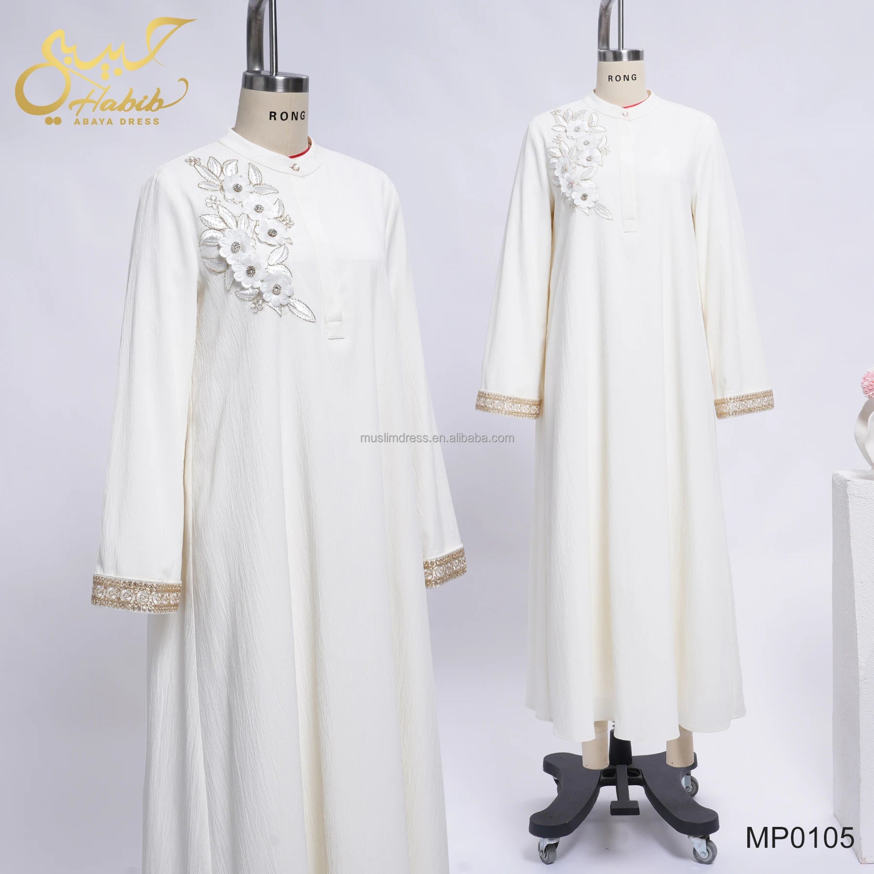 For Own Design Elegant White Luxury Abaya Women Muslim Dress Breathable Four-Way Stretch Long Sleeve Wholesale Traditional