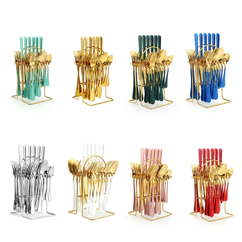 Gold Silverware Knife Fork Spoon Set Gold Cutlery 24pcs Stainless Steel Flatware Sets Cutlery Set
