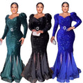 Elegance Africa Clothing Formal Wear Ladies Africa Dresses Sequin Latest African Dress Styles Hem Mesh Dress for Africa Women