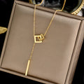Simple Chic Fashion NO Fade 18K Gold Plated Stainless Titanium Steel Thin Chain Square Pendant Necklace for Women Jewelry