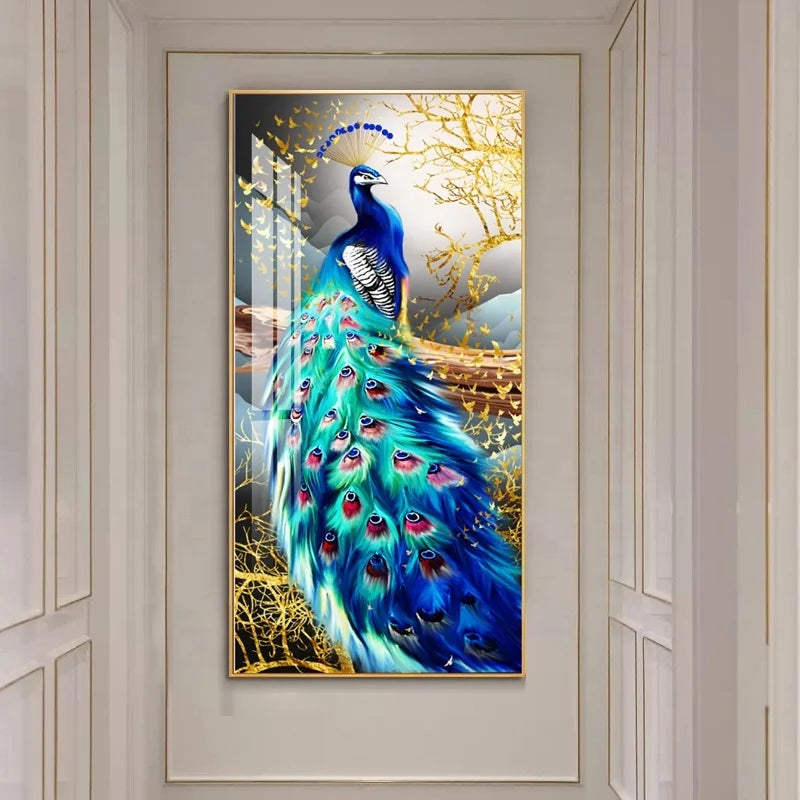 Living Room Decoration Painting Modern Minimalist Background Wall Peacock Abstract Art Crystal Porcelain Painting