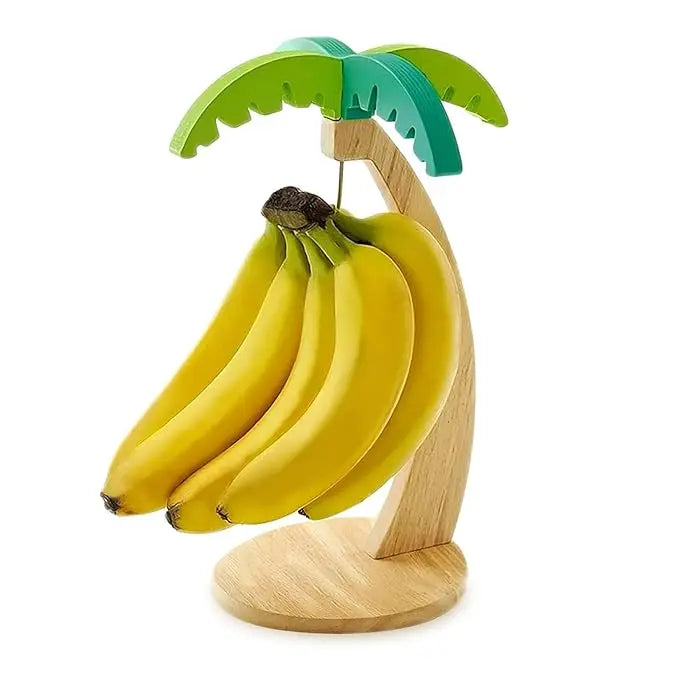 Banana Hanger Bamboo Holder Stand Tree with Stainless Steel Hook for Kitchen Countertop Fruit Storage