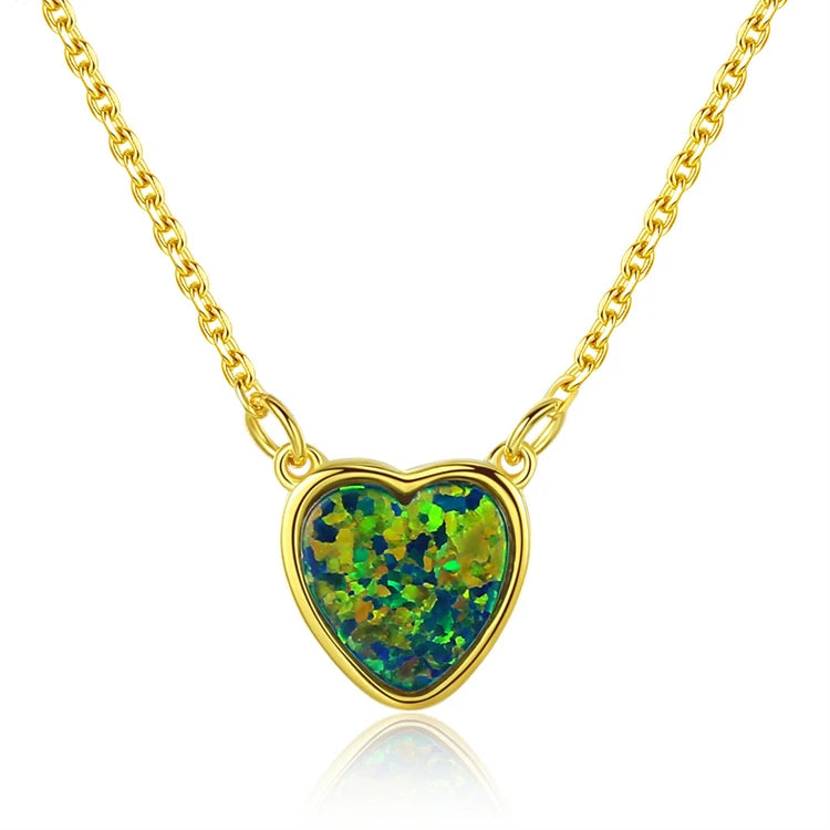 Fashion Jewelry 925 Sterling Silver Love Heart Shape Natural Opal Pendant Necklace for Women Girls