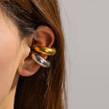 Trendy 18k Gold Plated Chunky Hollow Thick Tube Hammered C Shape Clip on Earrings Non Pierced for Women