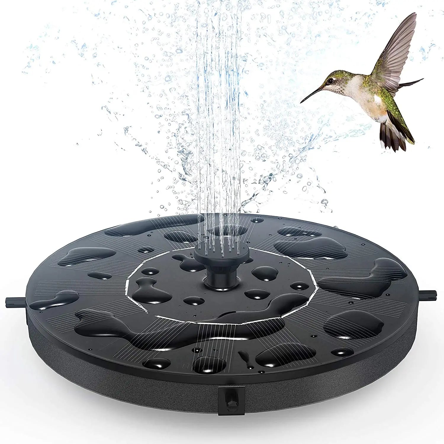 Upgraded Plastic Solar Fountain 1.4W Water Pump Independent Floating Spare Battery 1500 MAh 6 Nozzles Eco-Friendly Black
