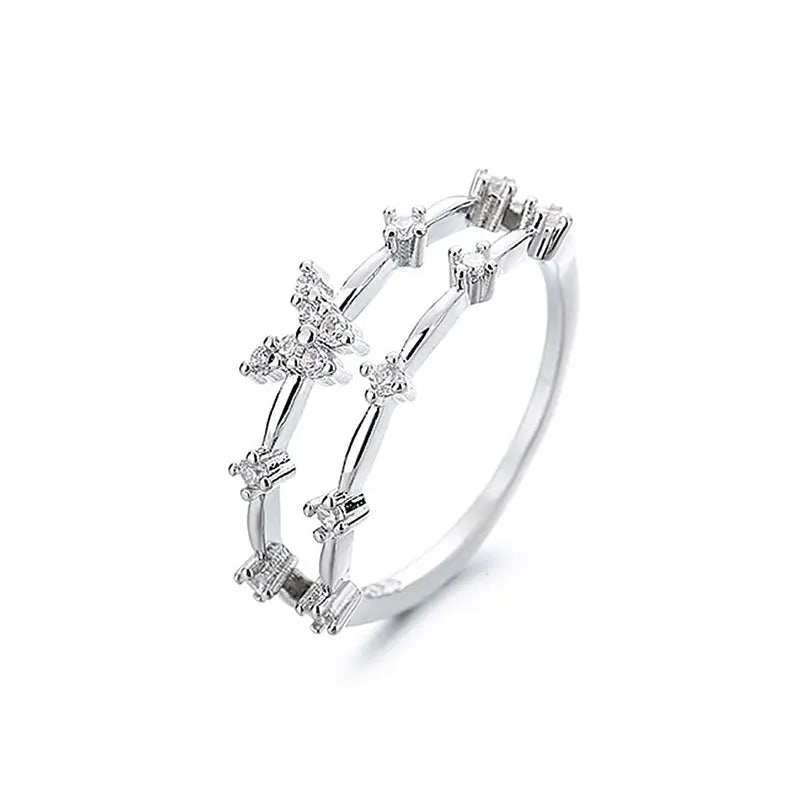 Minimalist Jewelry Rings Double Butterfly Ring S925 Silver Zircon Wedding Rings