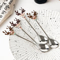 Stainless Steel Christmas Deer Head Dessert & Coffee Stirring Spoon Cute Eco-Friendly Party Gift Kitchen Accessories Home Decor