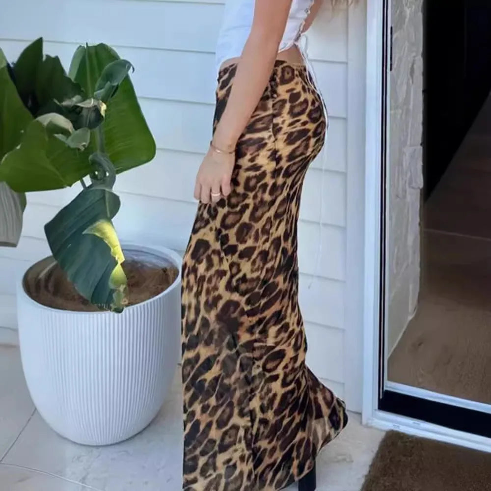 Women Leopard Skirt Silky Bodycon Skirts Texture Chiffon Fishtail Skirt Custom Fashion Clothing Low MOQ MegaBDM
