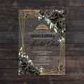 Custom Luxury Black Floral Butterflies and Gold Geometric Acrylic Invitations Card Quinceanera