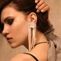 HANSIDON Luxury Earrings Jewelry Fashion Round Rhinestone Diamond Long Tassel Earrings for Women Bridal Accessory