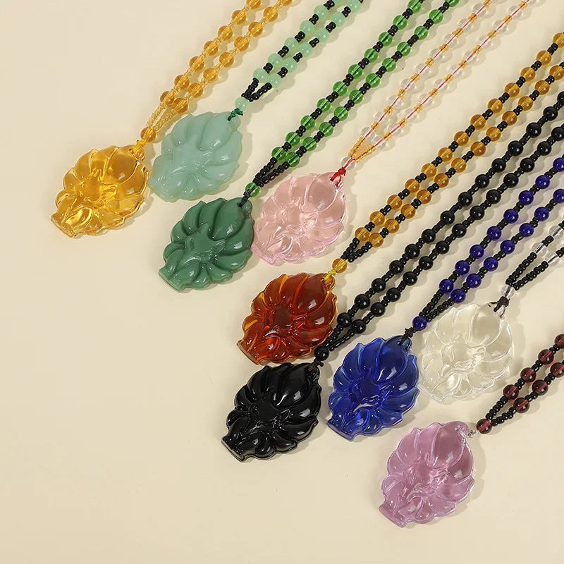 New Style Statement Animal Necklace Fashion Glass Beaded Necklace Trendy Colorful Nine-Tailed Fox Pendant Necklace