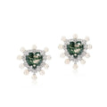 Dainty Real Silver Gemstone Stud Earrings Bling Zircon Cute Heart Shape Moss Agate Earring Jewelry for Girls