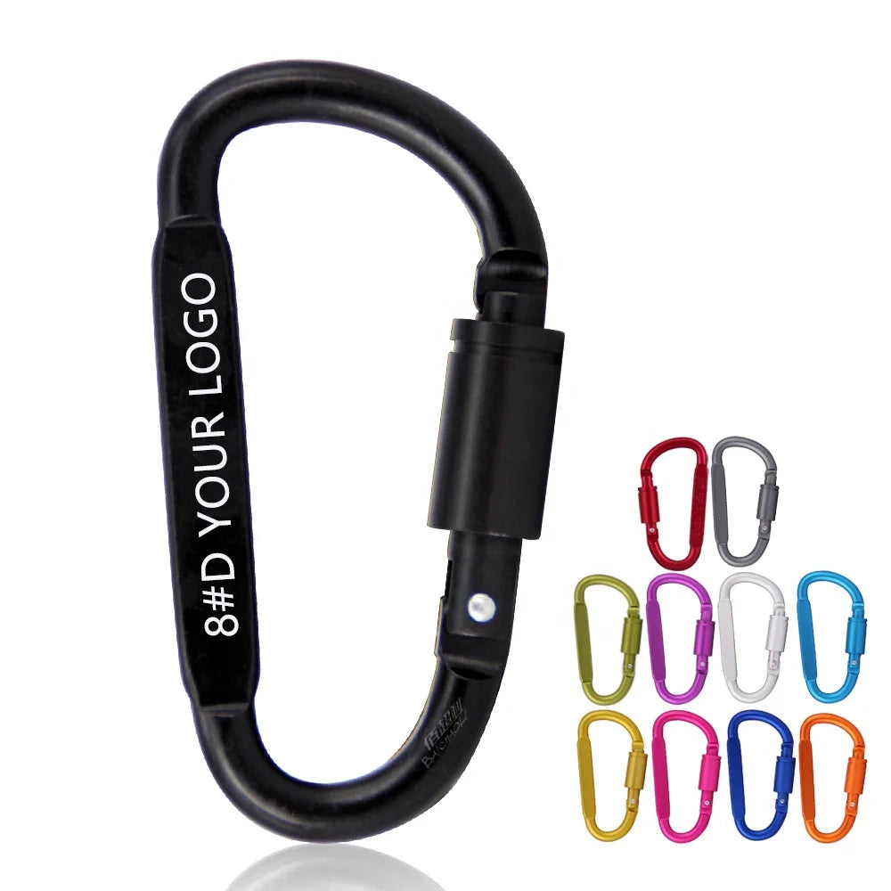 Baichao 8#D Shaped Durable Locking Flat Aluminum Alloy Metal Snap Carabiner Quick Link Hooks Screw-on Biner Clip for Mining