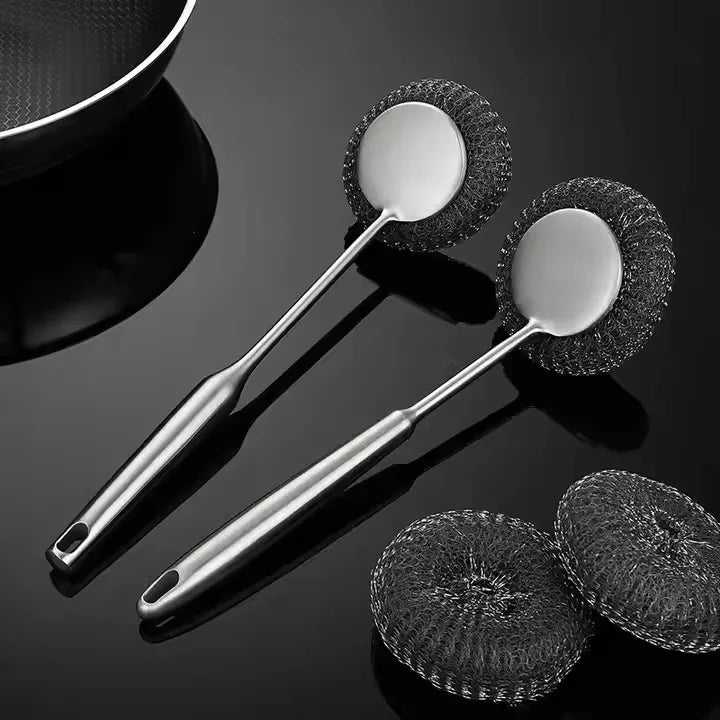New Long Handle Stainless Steel Pot Brush Household Kitchen Dish Brush Bowl Cleaning Brushes Dishwashing Soap Dispenser Tool