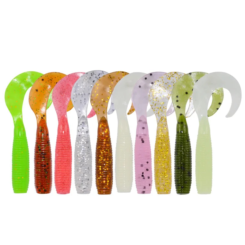 Artificial Soft Bait 55mm 1.6g 10pcs Curl Tail Soft Lure Artificial Plastic Soft Grub Lure Fishing Lure
