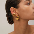 Stainless Steel Stripe Geometric Stud Earrings Anti Allergic Metal Texture Earrings Gold Plated Daily Jewelry Women