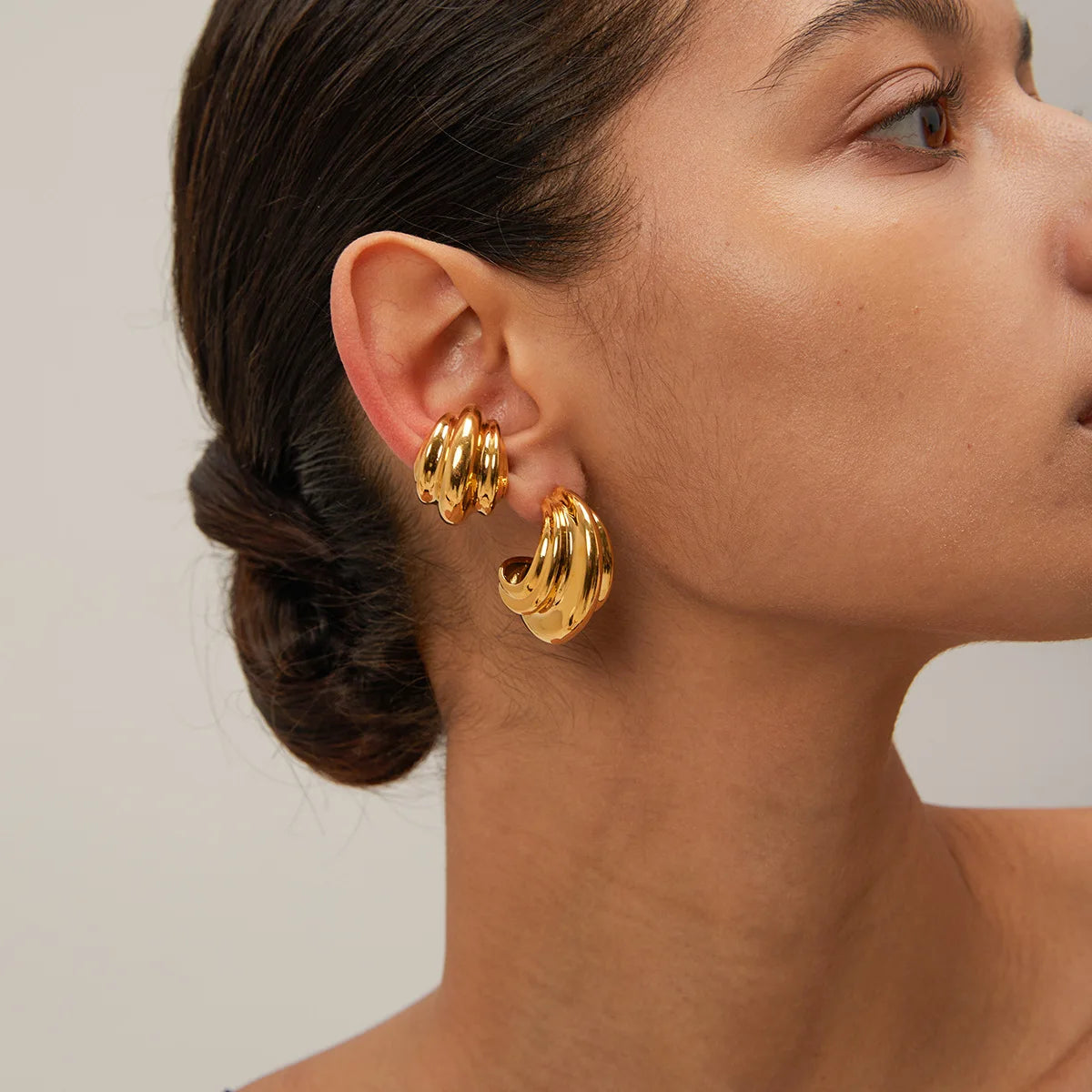 Stainless Steel Stripe Geometric Stud Earrings Anti Allergic Metal Texture Earrings Gold Plated Daily Jewelry Women