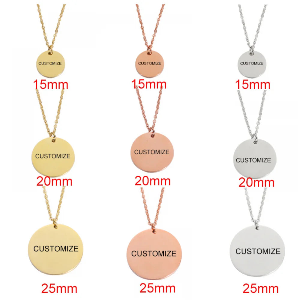 Mirror Stainless Steel Geometric Round Piece Necklace Pendant Diy Round Can Be Private Custom logo Pendant Necklace