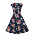 Retro Cotton Floral Printed Dress for Woen Vintage 1950s V Neck Swing Dress with Sleeves