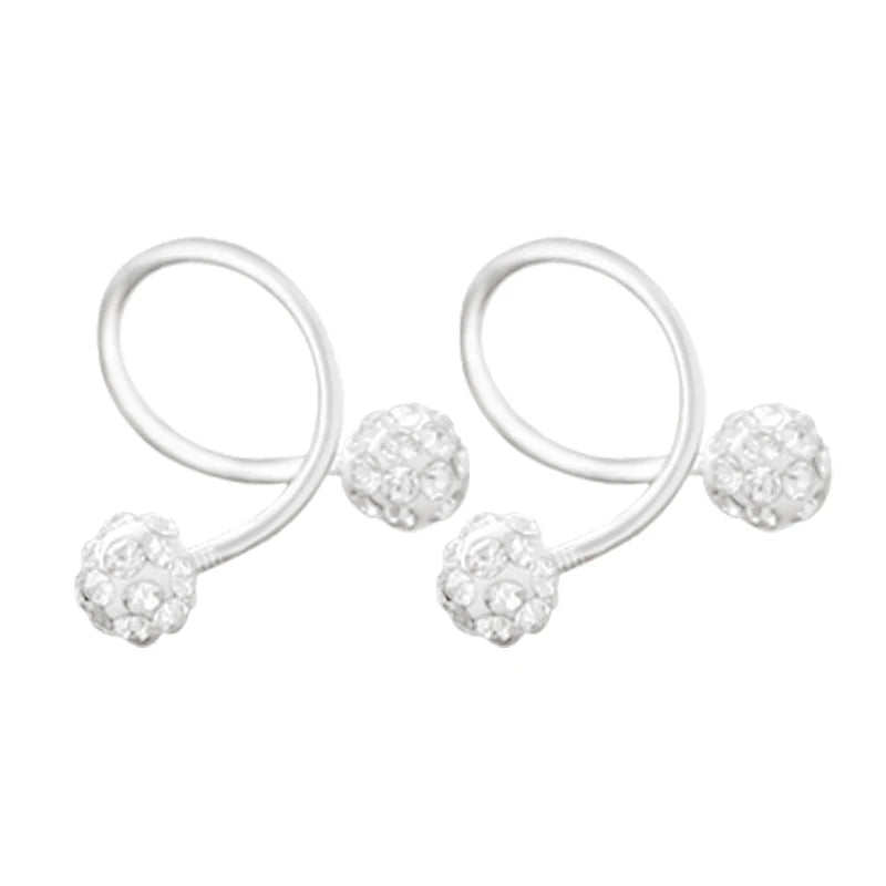 Sterling Silver Earrings Double Full Crystal Ball Indian Lip Twisted Piercing Wholesale Jewelry Earrings for Women