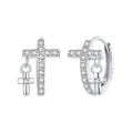 925 Sterling Silver Classic Cross Hoop Earrings Shiny Zircon CZ Personality Creative Earrings for Women Fine Jewelry BSE1002