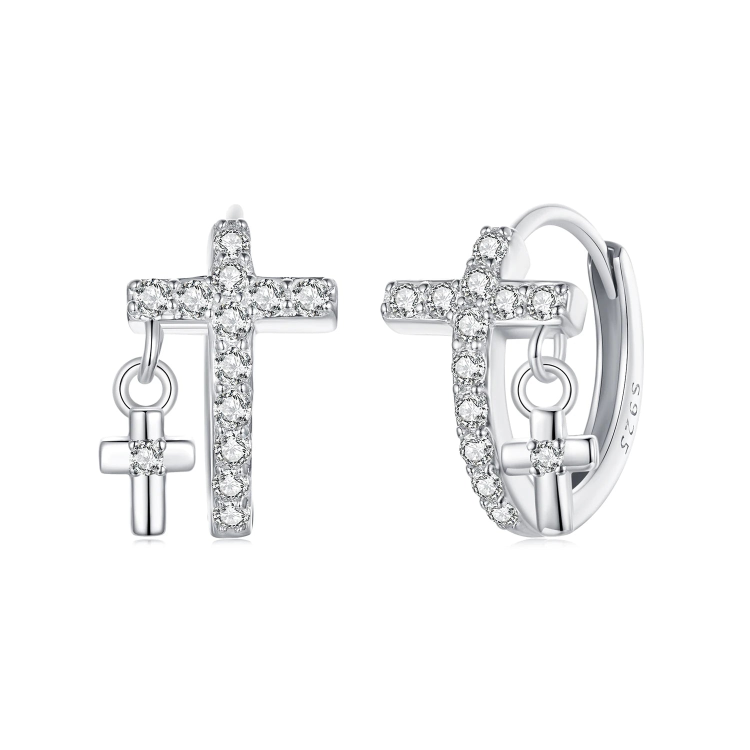 925 Sterling Silver Classic Cross Hoop Earrings Shiny Zircon CZ Personality Creative Earrings for Women Fine Jewelry BSE1002