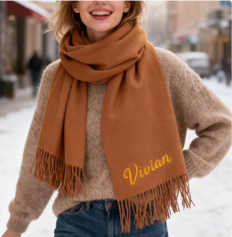 Factory Custom Ladies' Autumn and Winter Wool Shawl Scarf Solid Color Cashmere Pashmina with Tassel Knitted Accessories