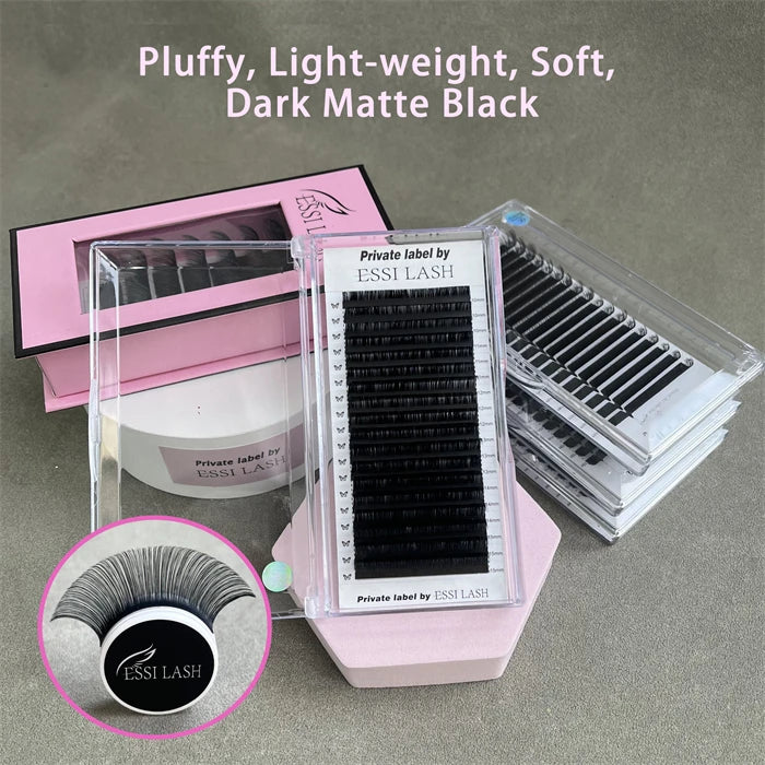 ESSI LASH  0.03 0.05mm Volume Easy Fanning Lash Trays Pesta As Cashmere Faux Mink Dark Matte Black Eyelash Extensions