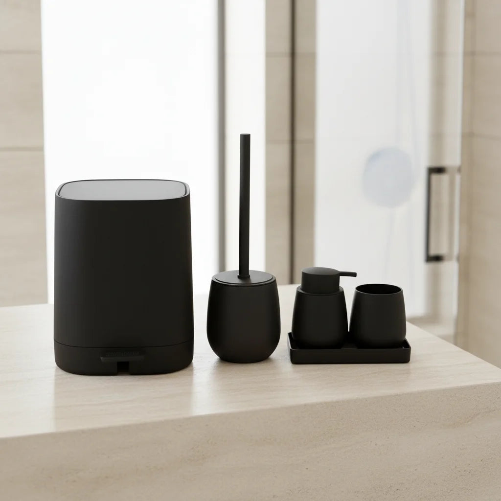 Luxury Modern Resin Bathroom Set - WC Toilet Brush Trash Can Black Plastic  Essentials Bathroom Accessories for Home