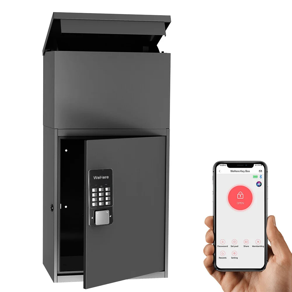 Independent Smart Metal Package Delivery Mail Box Anti-Theft Feature Supporting Five Unlocking Methods Including Remote Phone