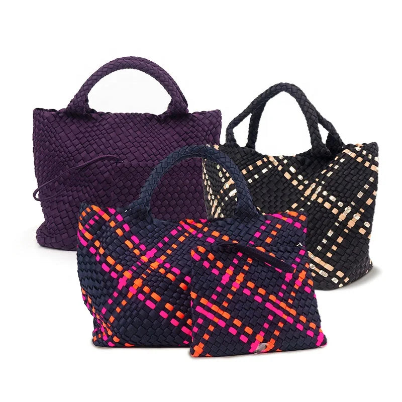 Trending OEM Botas De Mujer Handmade Custom Knitting Bag Luxury Printed logo Ladies Woven Neoprene Handbag  Casual Tote